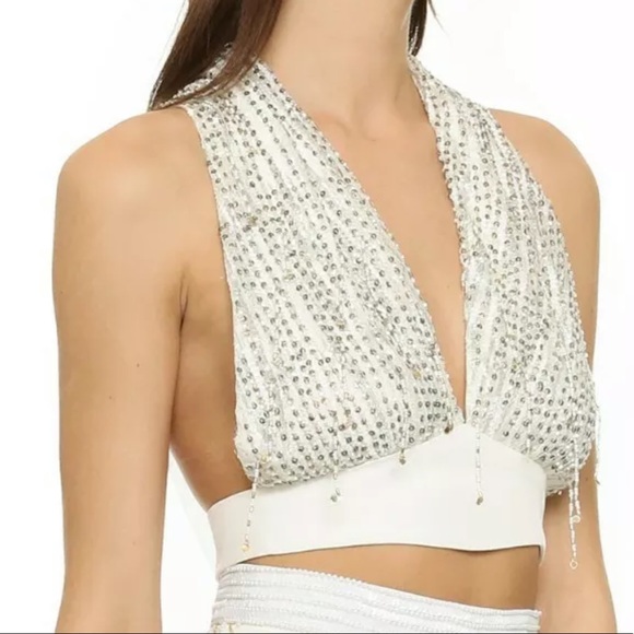 Rodarte Hand Beaded White Gold Sequin Halter vneck - Picture 8 of 8